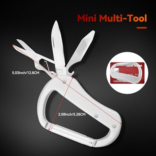 Multitool Carabiner with Pocket Knife, Bottle Opener,Nail file,Small Scissors,EDC Carabiners Keychain with Folding Knives,Auxiliary Tools for Camping,Hiking,Outdoor Activities(Silver)