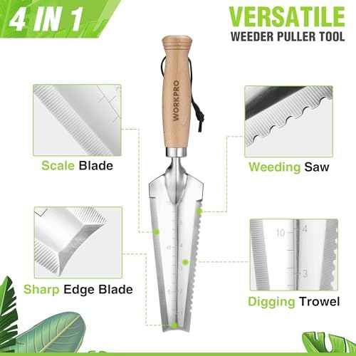 WORKPRO Garden Trowel with Wood Handle, Stainless Steel Narrow Hand Shovel, Multi- Use Flat Garden Trowel for Planting, Weeding, Transplanting, Digging, Small Weeding Knife for Gardening