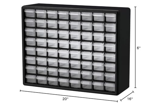 Akro-Mils 64-Drawer Cabinet with 16 Dividers – Plastic Parts Storage, Black