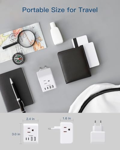 Type C European Travel Plug Adapter 2 Pack with 7-in-1 USB Charging Ports - Compatible with Most European Countries
