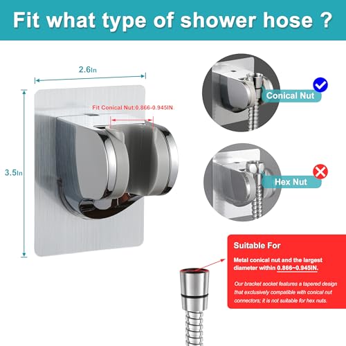 GwernKB Silver Shower Head Holder Wall Mount No Drilling Adhesive Bracket for Handheld Shower, Adjustable & Strong Grip