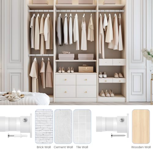 Matte White Adjustable Closet Rod, 17-84in Stepless Heavy Duty Hanging Bar