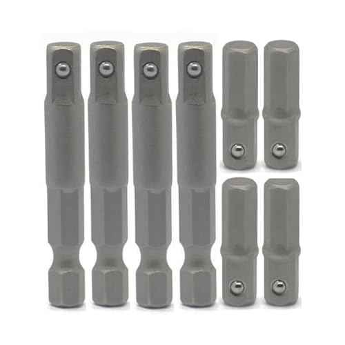 8 Pieces 1/4 Hex to 1/4 Socket Adapter, 1/4" Hex to Square Socket Bit Adapter,Power Tool Replacement Part Adapter Suitable for Drill Driver Socket Driver Electric and Pneumatic Drill
