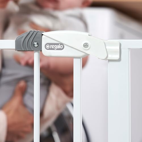 Regalo Safety Baby Gate 29-38.5W x 30H in White, Easy Setup for Doorways & Stairs