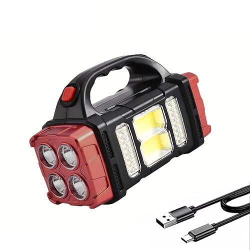 Premium High Lumens LED Work Light ? Multipurpose Flashlight with Searchlight and Lantern Features - Rechargeable Outdoor Waterproof Solar Flashlight - Portable & Lightweight(red