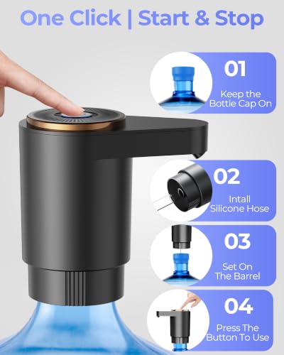 Black Portable Electric Water Pump for 2-5 Gallon Jugs – USB-C Rechargeable Dispenser