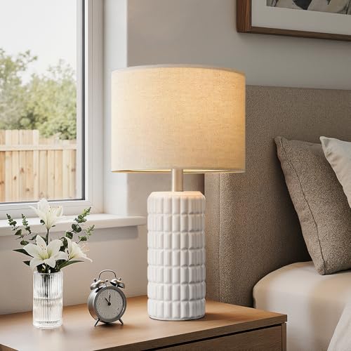 Seealle 23" Modern Ceramic Table Lamps Set of 2 - White, Bedroom Decor