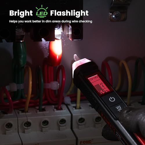 KAIWEETS Red HT100s Non-Contact Voltage Tester with LCD & Signal Percentage