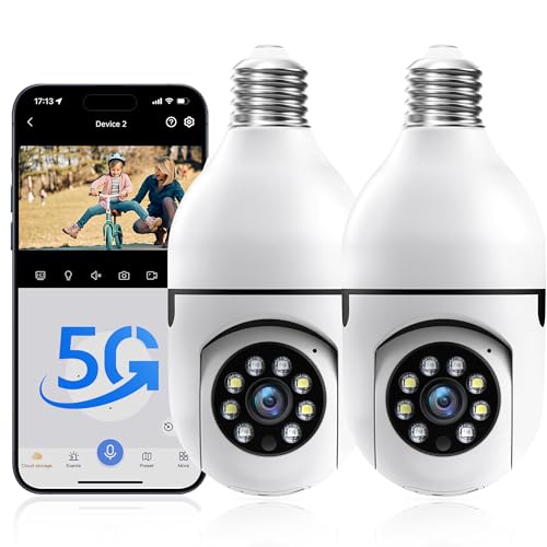 Light Bulb Security Camera, 5G& 2.4GHz WiFi Security Cameras Wireless Outdoor for Home Security, 2-Way Audio Color Night Vision, 2-in-1 Lightbulb Socket Camera Motion Detection Siren Alarm