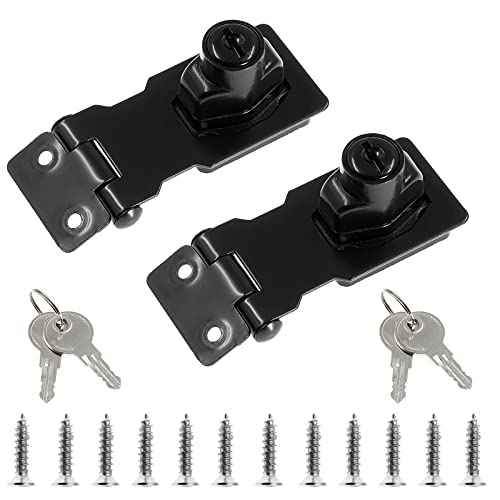 2 Packs 2.5 Inch Hasp Lock With Keys, Stainless Steel Latch, Twist Knob Keyed Locking for Cabinet Small Door, Flat Black