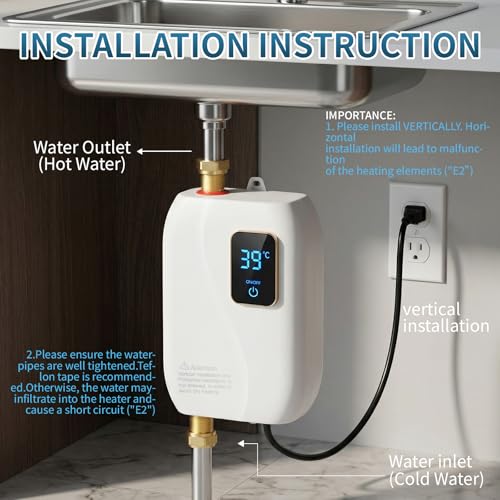 3000W Electric Tankless Water Heater - On Demand Hot Water with Digital Display, 110V