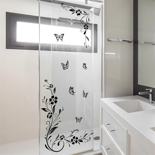 Black Vine Butterfly Flower Wall Stickers, sacinora Simplicity Floral Art DIY Wall Decals Removable Vinyl Peel and Stick for Bathroom Living Room Bedroom Home Decorations