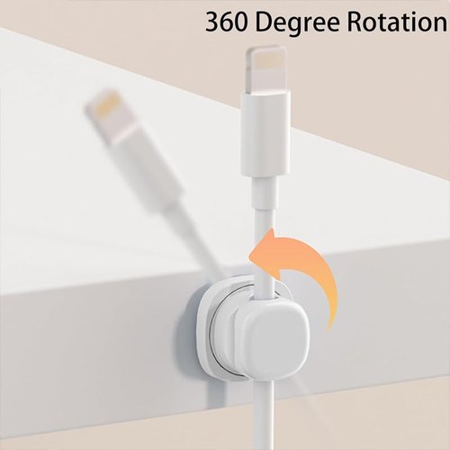 2025 Latest Rotating Cable Manager, 6 Pcs Cord Organizer Spring Cable Holder Clips - Desk Cable,360 Degree Rotation, Suitable for All Kinds of Desktops or Tile Walls (White)