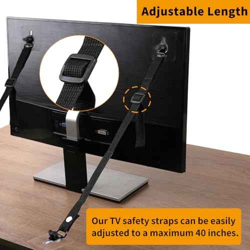 4 Packs TV Adjustable Safety Straps, No Drill Adhesive Anti Tip Furniture Anchors for Baby Proofing, Earthquake Straps Flat Screens to Wall,Stand Or Desk,Cabinet