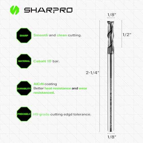 1/8 End Mills 1/8 Inch Shank, 2 Flute Carbide Square Endmill with AlCrN Coated, Upcut Spiral CNC Router Bits for Alloy Steel, Metal and Stainless Steel
