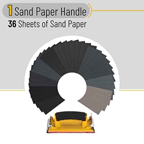 Bates- Sand Paper with 1 Handle, 36 Pack, Sandpaper, Sandpaper Assortment, Sand Paper Variety