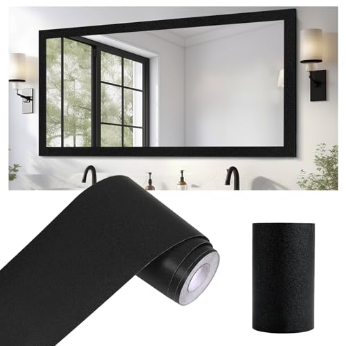 10M Black Mirror Tape Border Peel and Stick, Removable Self Adhesive Mirror Borders for Bathroom Decor Sticker 1.96'' x 393''