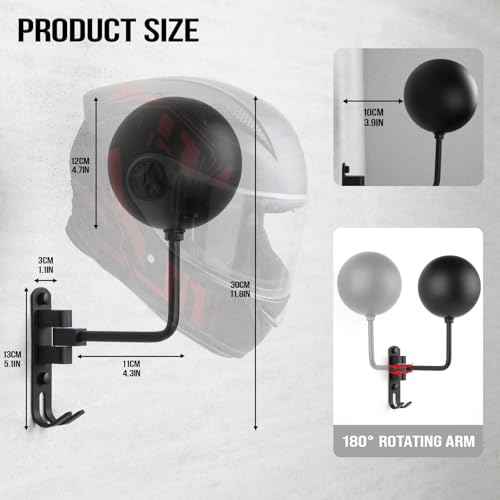 PUERSI Helmet Holder Wall Mount - 2 Pack 180¡Æ Rotation Helmet Hanger for Motorcycle Bike Racing Outerwear Sports Gear Display