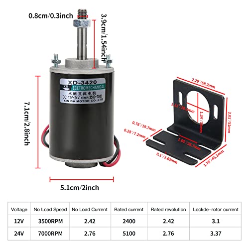 12V/24V High Torque DC Motor with Conventional Rotary Threaded Shaft - Mini Brushless Permanent Magnet Generator - 30W CW/CCW