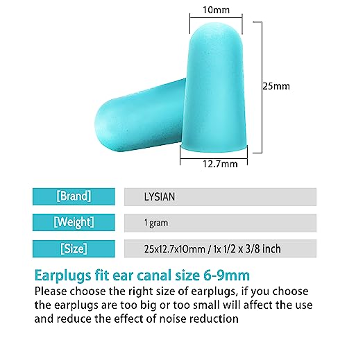 LYSIAN Soft Foam Ear Plugs for Sleeping Lake Blue 60 Pairs Noise Reduction 38dB