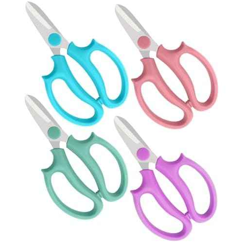 Flower Scissors - 4 Pcs Stainless Steel Flower Shears, Garden Plant Floral Shears for Fresh Flowers Stems (Blue, Green, Pink, Violet)