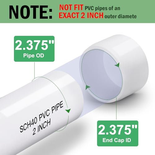 2 Inch PVC End Cap for SCH40 Pipe - Fits OD 2.375" - 2 Pack