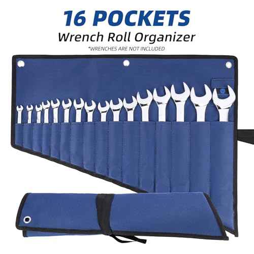16 Pockets Wrench Roll Organizer, Rolled Tool Pouch Bag with Water Proof Oxford Cloth, Blue