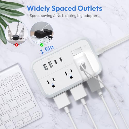 NTONPOWER 15 FT Flat Plug Extension Cord with Surge Protector & 6 Outlets