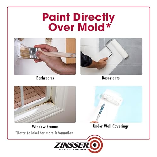 Zinsser Mold Killing Primer Quart - Water-Based Fungicidal Coating, EPA Registered, White