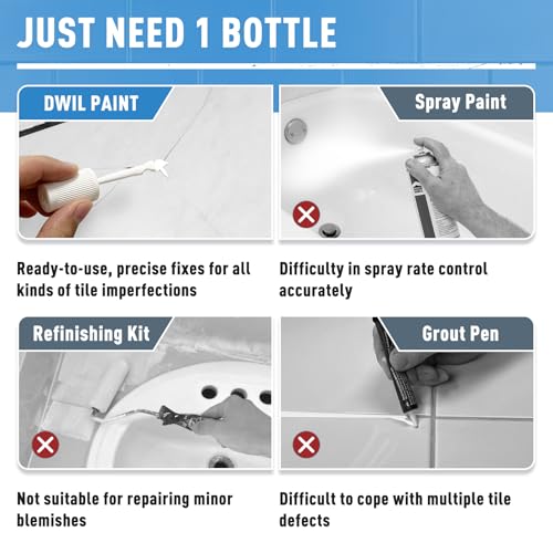 DWIL White Tub and Tile Touch Up Paint Kit - 1.5 Fl Oz for Porcelain, Bathtub, Sink, Toilet Repairs