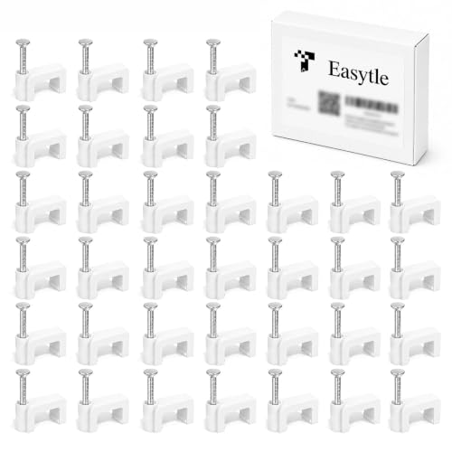 Easytle 100 Pcs Cable Clips Nail-In Flat Ethernet Cable Wall Tacks for Coax, Speaker & Power Cords