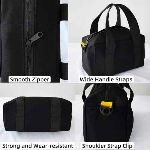 12 Inch Canvas Tool Bag, Small Tool Bag for Men, Large Capacity Wide Mouth Tool Organizer Tote Bag for Storage Hand Tools Wrenches (Black, 12 Inch)