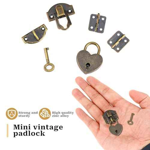 2 Set Antique Bronze Hasp Latch 27 X 30 mm Hasp Latch Mini Box Hinges and Love Locks with Keys Decorative Lock Buckle with Screws for Jewelry Wooden Box and DIY Crafts
