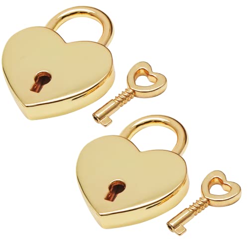 Waziaqoc 2PCS Heart Shaped Padlocks, Small Gold Padlock with Keys Metal Decorative Locks for Jewelry Box Storage Box Diary Mini Bags