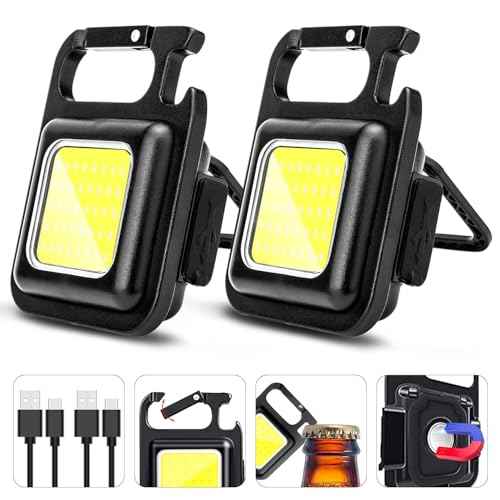 MAKDAK COB Rechargeable Keychain Flashlight 2Pack, High Lumen Super Bright LED Work Light with Magnet,Clip,Bottle Opener for Dog Walking,Car Repair, Emergency,Camping,EDC