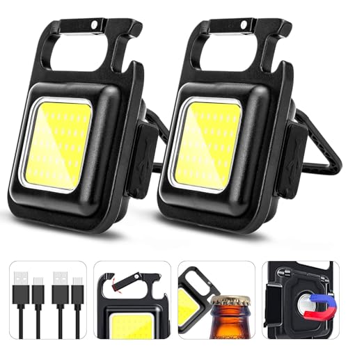 MAKDAK Black Rechargeable Keychain Flashlight 2Pack - 800 Lumens, Magnet & Bottle Opener