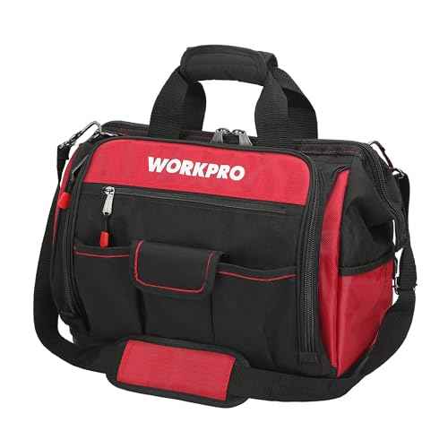 WORKPRO 16" Top Wide Mouth Tool Bag with Water Proof Rubber Base, Multi-Compartment, 46 Pockets, For Tool Organizer & Storage, W081122A