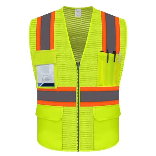 Construction Vest for Men Women, Hi Vis Mesh Vest with Pockets, High Visibility Safety Vest with Reflective Strips for Workers/Contractors/Surveyors/Drivers, ANSI Compliant, (UB-Yellow, M)