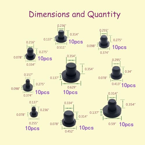 MONEXIO Black Silicone Rubber Hole Plugs Set - 9 Sizes T-Type Waterproof Caps