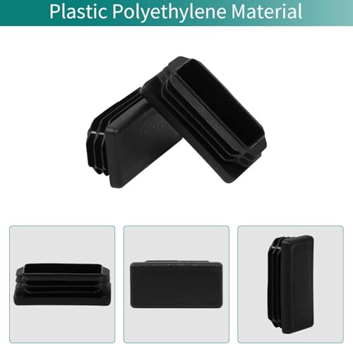 2 Inch Square Tube End Caps - Plastic Fence Post & Pipe Plugs, Black (12 Pack)