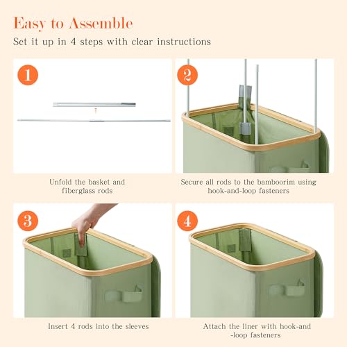 Vincona 75L Sage Green Laundry Basket with Wheels and Lid - Tall Rolling Hamper