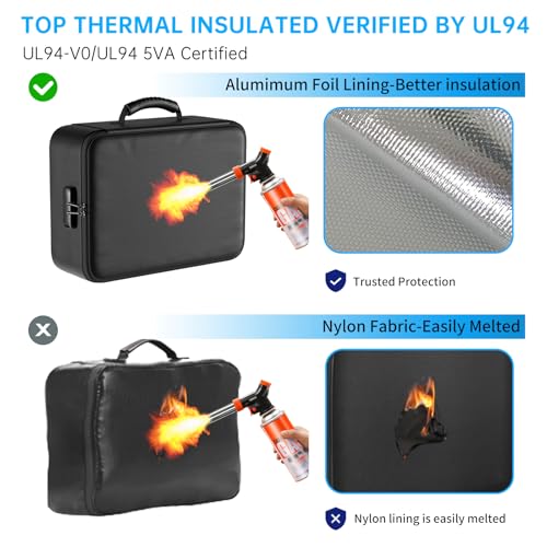ENGPOW Fireproof Document Bag 5200°F Lockable Heat-Insulated Black