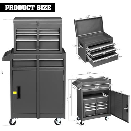 Winado Black 4-Drawer Rolling Tool Chest 2-in-1 Large Storage Toolbox (Removable Top Box)