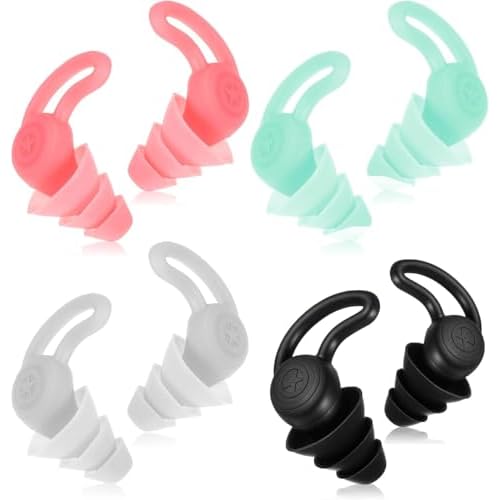 Kid Ear Plugs, 4 Pairs Kids Loop Earplugs, Reusable Kids Noise Cancelling `& Adult Noise Reduction, Sleeping, Concerts, Travel, Swimming (Black, Pink, Green, Gray)