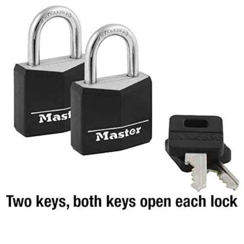 Master Lock Black Outdoor Key Lock, Standard Weather Resistant Padlock with Cover, Keyed Alike Padlocks for Lockers, Fences, Sheds, or Other Equipment, 2 Pack, 131T