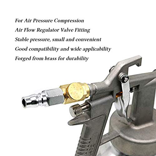Quickun Pneumatic Brass In-Line Air Flow Regulator Valve, 1/4" NPT Male & Female, Air Pressure Compressor Tool