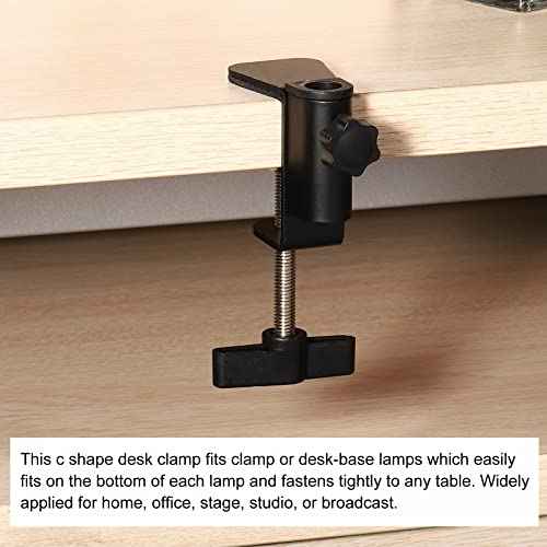 PATIKIL 0.49" Hole Dia. Desk Clamp, 2 Pcs Universal C-Clamp Base with Adjustable Screw for Microphone Mic Arm Table Lamp Mount Holder, Black