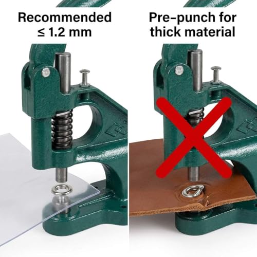 Heavy Duty Hand Press Grommet Tool Kit with 3 Dies & 1500 Silver Grommets for Fabric Leather & Banner