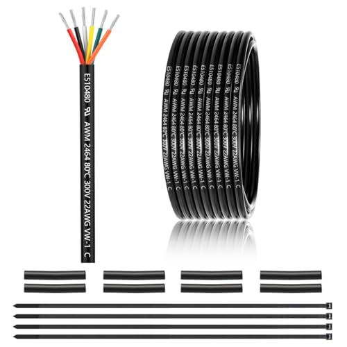Enerjour 25FT 22AWG 6-Conductor UL2464 Electrical Wire - Tinned Copper, Low Resistance