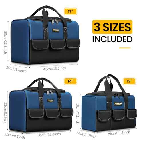 Tool Bag Set, 3 Sizes, Heavy-Duty Storage Bags, Waterproof Tool Bag Organizer 1680D Tool Bags for Electrician Construction, Blue and Black